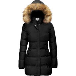 Women's Winter Puffer Coat Long Warm Jacket Faux Fur Hood Waterproof Insulated